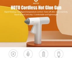 Pistolet A Colle Chaude Hoto Kit De Pistolet A Colle Thermofusible Sans Fil Mini Stand-Up Avec 10 Batons De Colle / Batterie 2000Mah / Couvercle Anti-Chaud Amovible, Blanc -Pistolet à colle Soldes 35550582 3