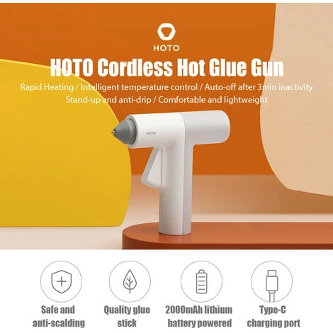 HOTO Pistolet A Colle Chaude Sans Fil Mini Kit De Pistolet A Colle Thermofusible Debout Avec 10 Batons De Colle/batterie 2000mAh/couvercle Anti-chaud Amovible Pour Les Projets De Bricolage Et Les Reparations Rapides A Domicile, Modele: Blanc 1 3 HOTO Pistolet A Colle Chaude Sans Fil Mini Kit De Pistolet A Colle Thermofusible Debout Avec 10 Batons De Colle/batterie 2000mAh/couvercle Anti-chaud Amovible Pour Les Projets De Bricolage Et Les Reparations Rapides A Domicile, Modele: Blanc 1 – Image 3