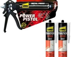 Pack UHU Power Pistol - 2 Cartouches Colle Mastic De Fixation Express - 2x370g