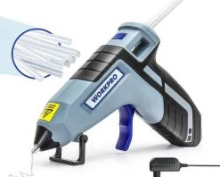 WORKPRO Pistolet à Colle Chaude Sans Fil 3,6V Avec Batterie 2600mAh Et 20 Bâtons De Colle, Pistolet à Colle Electrique-Arrêt Automatique, Chauffage Rapide De 100S Pour Bricolage, Art Et Réparation