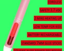 FONTAINEBLEAU Kit Pistolet à Colle Chaude Rechargeable，Pistolet à Colle Thermofusible De Type Mini Stylo Couleur Rose Prise USB (version Rechargeable)，Fonepro -Pistolet à colle Soldes 57238989 3