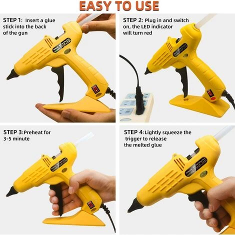 GRID COOL Pistolet à Colle Chaude,Pistolets à Colle Électriques 60W Avec10 Bâtons De Colle , Bouton ON/OFF Anti Écoulement Pour Bricolage 4 GRID COOL Pistolet à Colle Chaude,Pistolets à Colle Électriques 60W Avec10 Bâtons De Colle , Bouton ON/OFF Anti Écoulement Pour Bricolage – Image 4