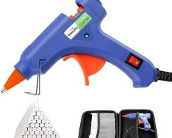 JOORRT Pistolet à Colle Chaude 75pcs Bâtons Chauffrage Rapide Et Sûr Pistolet à Colle 20W, Y Compris Un Sac à Outils, Anti écoulement Pour Réparation, Artisanat, DIY, Maison, Bricolage, Bureau- Bleu
