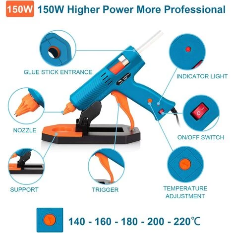 ZOLGINAH Pistolet à Colle Chaude 150W Pistolet à Colle Avec 35pcs Bâtons (150mm) Chauffrage Rapide Avec 5 Températures Réglables,Une Base Rangement,Artisanat,DIY,Maison,Bricolage,Bureau-Bleu 3 ZOLGINAH Pistolet à Colle Chaude 150W Pistolet à Colle Avec 35pcs Bâtons (150mm) Chauffrage Rapide Avec 5 Températures Réglables,Une Base Rangement,Artisanat,DIY,Maison,Bricolage,Bureau-Bleu – Image 3
